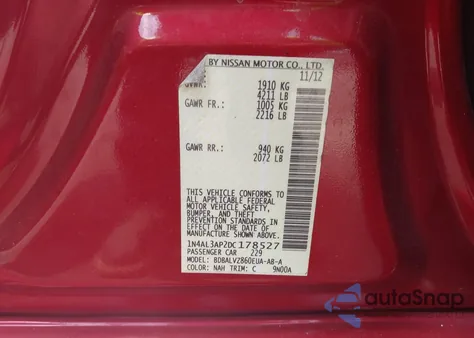 2013 Nissan Altima 2.5 Sl из США, поврежденный, VIN 1N4AL3AP2DC178527